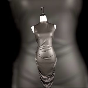 Black faux leather dress with scrunchie sides